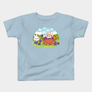 Cute Animal Blueberry Picking Kids T-Shirt